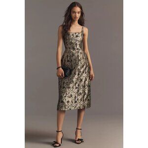 Maeve Gold Brocade Midi Dress